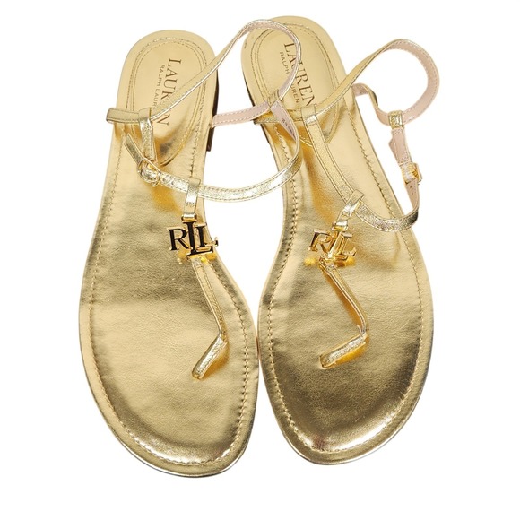 Lauren Ralph Lauren Gold Metallic Strappy Heeled Sandals Women's Size 10 New